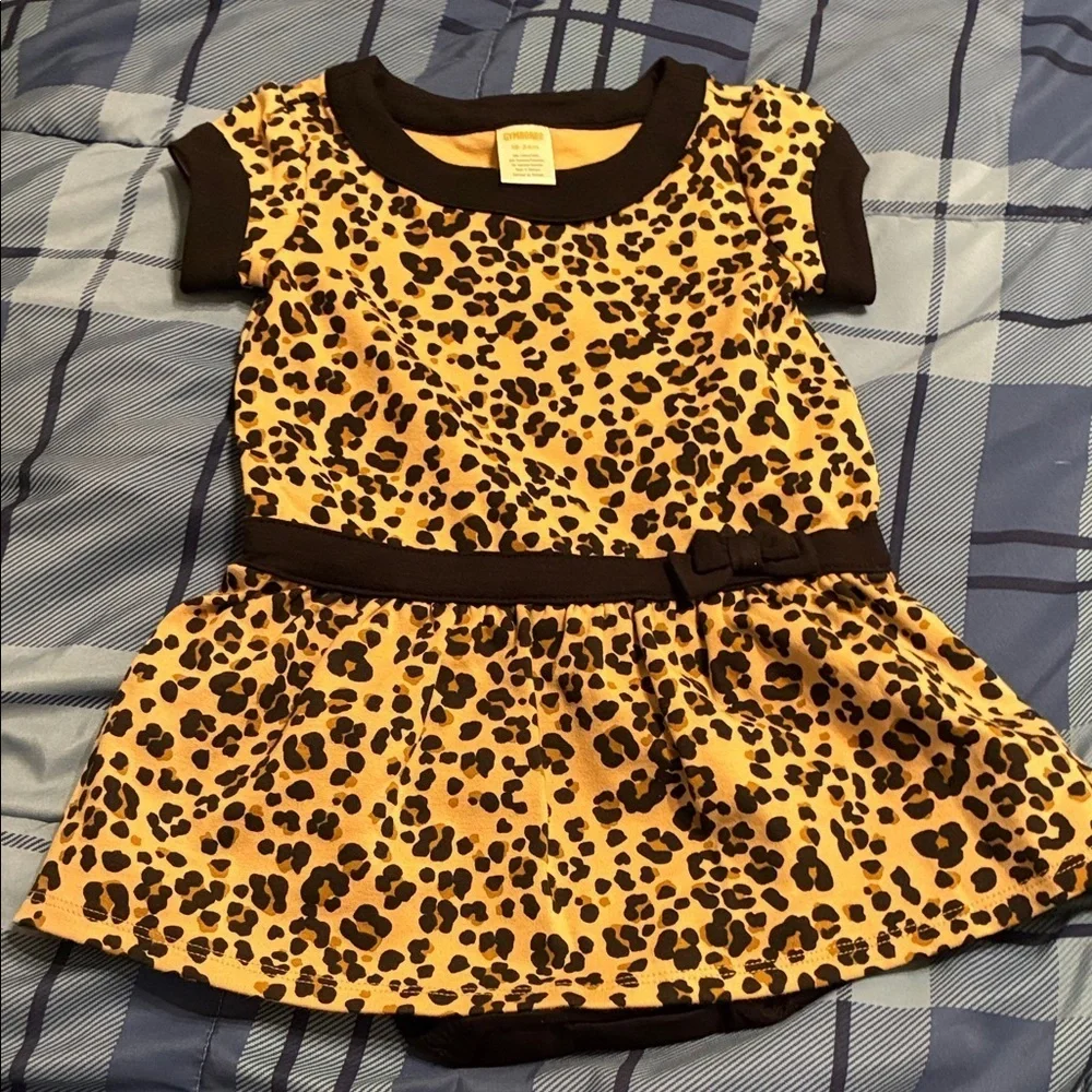 NWT Gymboree Leopard Print Dress with Black Details and detached bloomers 18-24
